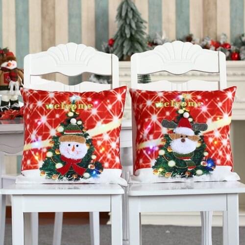 Snowman/Elk Glowing Christmas Pillowcase Cushion Pillow Cover Handmade Throw Pillow Covers Home Decor Backrest Cushion