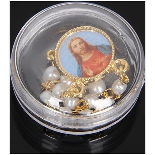 Random Religious Pearl Cufflinks Rosary Brooch Cross, Golden Beaded Pearls for Clothes, Lapel Pin