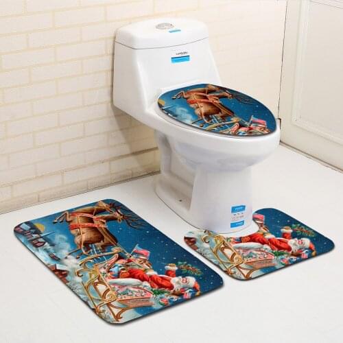 Bathroom Mat Set 3pcsset Bath Rugs Christmas Print Toilet Mat Water Absorption Home Carpet Decoration Doormats