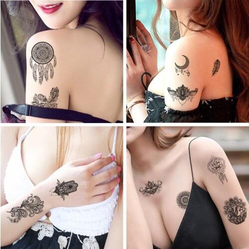 Temporary Waterproof Tattoo Sticker For Women Sexy Black Wedding Bracelet Jewelry Lace Tatto Stickers Accesories Body Art