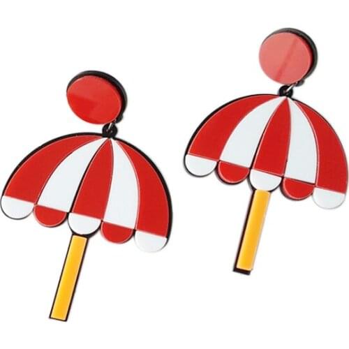 2018 New Arrival Korean Fashion Lovely Earrings For Women Red Umbrella Statement Earrings Personality Design Wholesale E18181