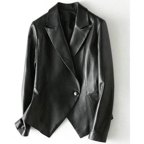 New Irregular Length Design Women Blazer Jackets Korean Slim Genuine Real Sheep Leather Suits Coats Office Lady Clothes