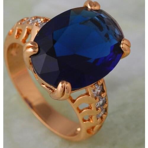 Deep Blue Cubic Zirconia female Party ring gold blue rings for women gift fashion jewelry size 6 7 8 9 10 AR566