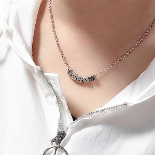 YIZIZAI Vintage Lucky Letter Thai Silver Color Fashion Necklace For Women Good Luck Jewelry Accessories