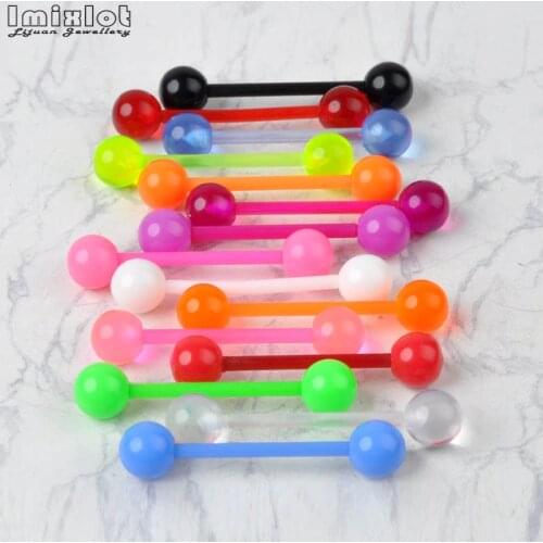 100Pcs/lot Mix Colors Flexible UV Silicone Acrylic Ball Tongue Piercing Nipple Ring Barbell Bars Piercing Body Jewelry