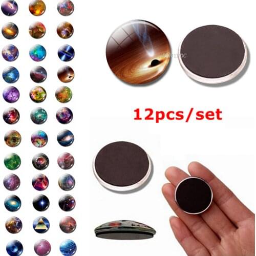 12Pcs Colorful Nebula Starry Sky Fridge Magnet Glass Dome 25/30Mm Message Board Sticker Universe Galaxy Fridge Magnet Home Decor