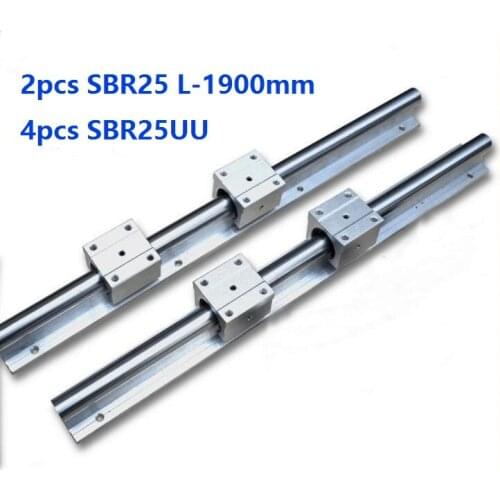 2pcs SBR25 L-1900mm support rail linear guide + 4pcs SBR25UU linear bearing blocks for CNC router parts