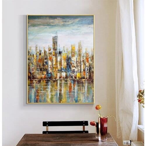 Abstract Colorful Building Oil Painting 100% Handpainted On Canvas Without Frame Fashion Modern Wall Art For Home Decoration