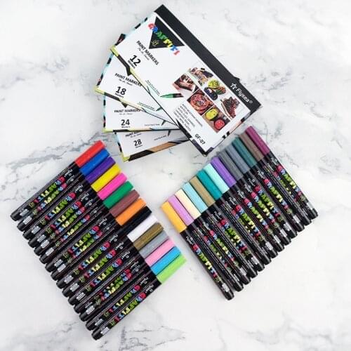 Acrylic Marker 12/18/14/28 Color DIY Album Graffiti Black Card Marker Pencil Water Based Paint Pen 0.7mm