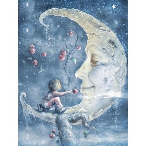 Diamond Embroidery Moon and Apple Boy Diamond Painting Full Cross Stitch Diamond Mosaic Round Rhinestone 5D DIY Decoration Gifts