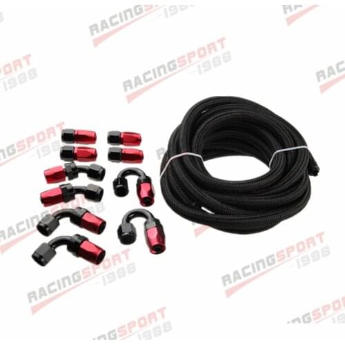 AN6 -6AN Nylon Braided Oil/Fuel Hose + Fitting Hose End Adaptor Kit