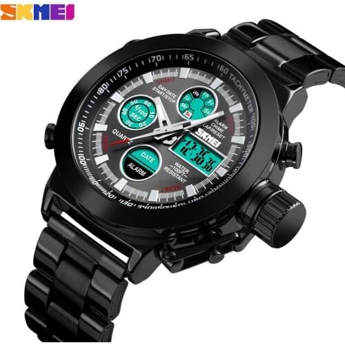 Skmei Sport Digital Mens Watch Luminous Dual Display Steel Strap Clock Waterproof Chrono Military Wristwatch relogio masculino