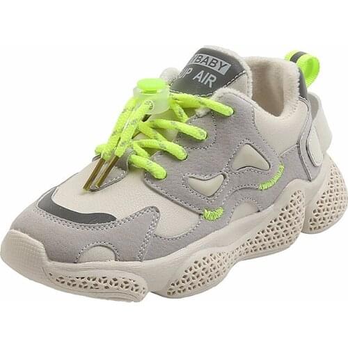CNFSNJ autumn Winter Fashion Children Leather Kids boys girls Running Shoes Flat With Plush Warmth Sports Sneakers 21-36