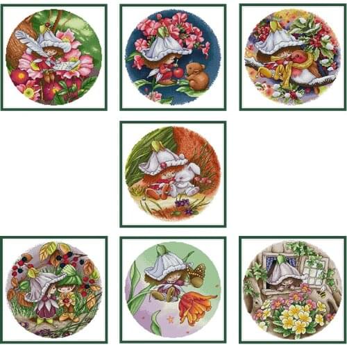 Flower Fairy Cross Stitch Kits Stamped Embroidery Needlework Decoration Counted 11CT 14CT Printed Crafts Canvas Thread Gift Sets