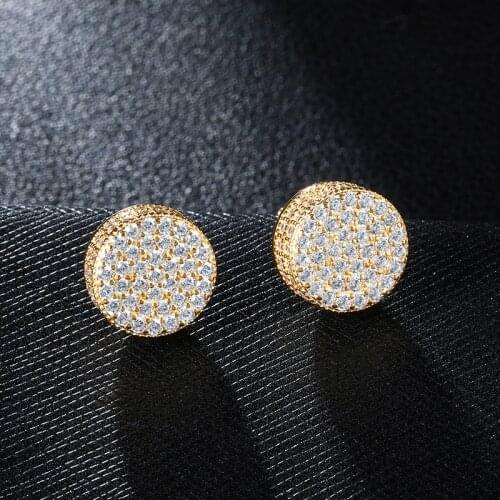 D&Z Luxury Shiny Full Crystal Earrings For Male Hip Hop Iced Out Round Pendientes Hombre Ear Jewelry