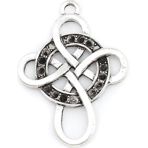 DoreenBeads Zinc Based Alloy Knot Pendants Cross Silver Color Flower Leaves Round Jewelry Necklace DIY Charms , 20 PCs