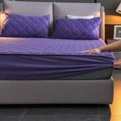 Flannel Quilted Mattress Cover Solid Color Warm Soft Fitted Sheet Thicken Velvet Pad Protecor Cover Not Including Pillowcase