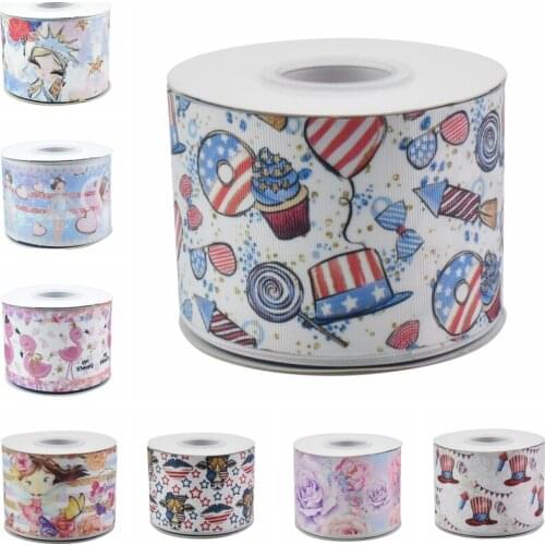 HSDCraft Free shipping 50 Yards/Roll HT Printed Grosgrain ribbon for diy Hair Accessories