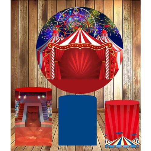 Carnival playground tent Round circle panel background kids birthday party decor dessert table fabric 3 cylinder plinth cover