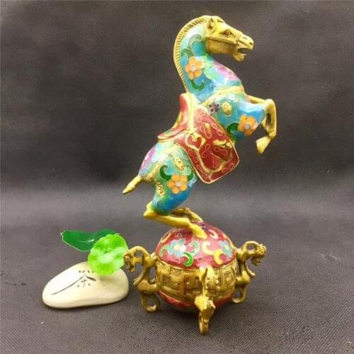 Chinese Copper Carving Flower Cloisonne Copper Horse Animal Statue Auspicious Gift Home Fengshui Decoration Bronze