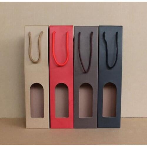 100pcs Kraft Paper Red Wine Box Handheld Single/double Red Wine Bottle Bag Window Gift Packaging Box Party Supplies Wholesale SN