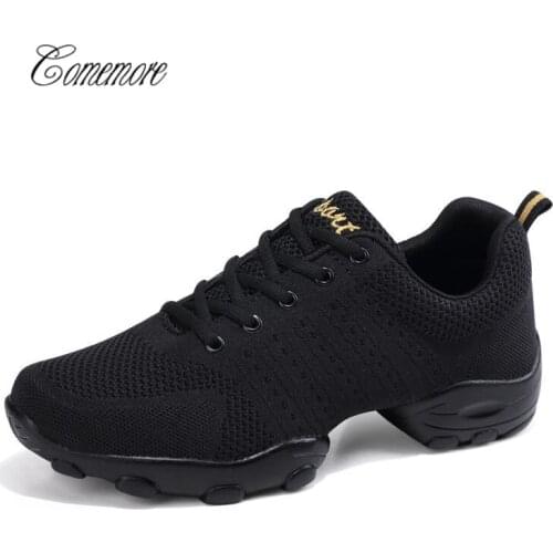 Comemore Modern Men Fitness Dance Shoe Black Soft Dancing Sneakers White Breathable Mesh Jazz Dancing Shoes Women Lady Sneakers