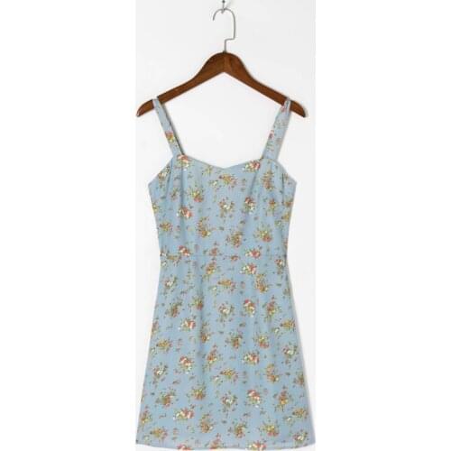 Summer womens casual flower print slim-fit suspender dress