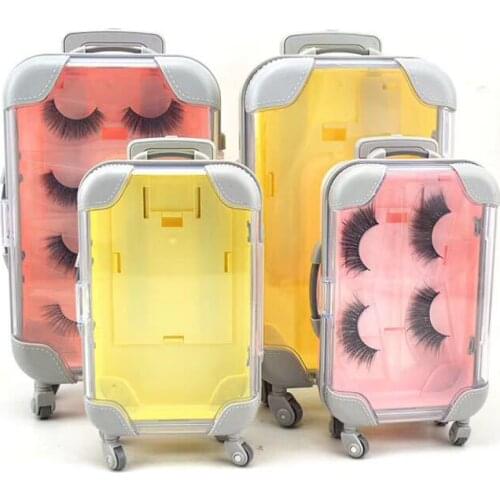 Mini eyeshado Lashes Case Eyelashes Packaging Box Luggage Cosmetics Suitcase Pink Yellow Wholesale Makeup Eyelash Storage