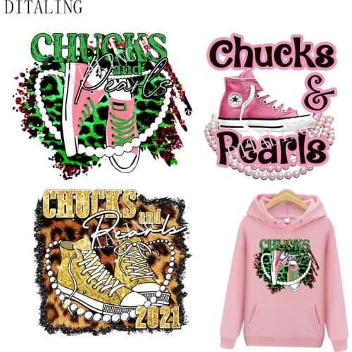 Fashion Women Patch Chucks And Pearls Thermal Sticker On Clothes Iron On Transfers Patch For Clothing DIY T-Shirt Hoodie Sticker