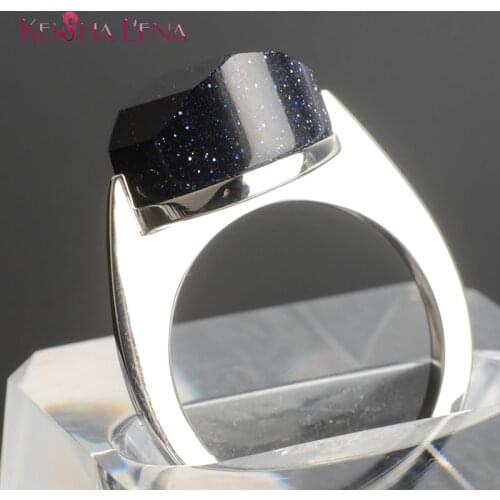 Sstainless Steel Blue Sand Stone Retro Silver-Color Men`s Wedding Rings Jewelry Finger Ring No Fade