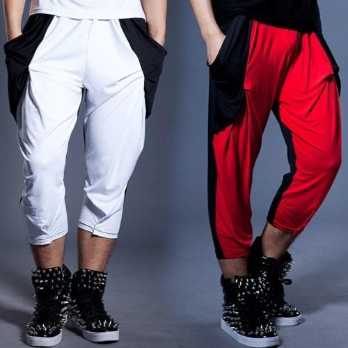 Personality Korean style Mens Harem pants Red Casual long pants Nightclub bar singer dancer Stage Show Performance trousers