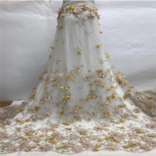 Nigerian Lace Fabric 2021 High Quality Lace African Tulle Lace Fabric With 3D Flower French Net Lace For Wedding Dress jh66-614