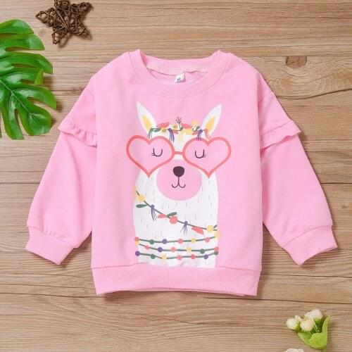 Fall Winter Toddler Girl Clothes Sweet Pink Cartoon Animal Deer Ruffles Long Sleeve Sweater Tops School Casual Kids Clothes 1-6Y