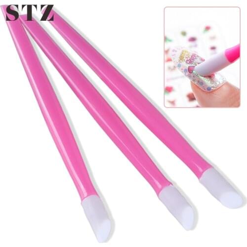 STZ 3pc Soft Plastic Rubber Cuticle Pusher Stick Silicon Scraper Pen for Stickers Pedicure Manicure Nail Art Dotting Tools NC370