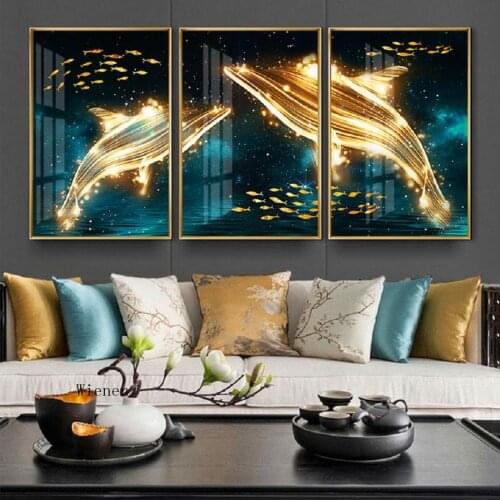 Nordic Luxury Home Wall Decor Painting Abstract Gold Fish Animals Wall Art Canvas Posters Decor Prints Living Room Home Decor