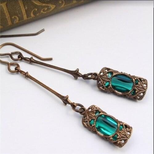 Simple Elegant Green&blue Stone Dangle Earrings for Women Vintage Jewelry Bohemian Drop Earrings Long Drop Earrings Femme Gifts