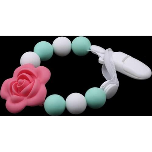 Silicone Pacifier Clips Funny Nipple Chain Safe Teething Chains For Baby Rose Flower Bead Infant Attache Sucette Dummy Clip