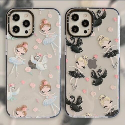 INS Brand Cute Ballet Girl Swan Silicone Soft Phone Case For iPhone 11 Pro Max 12 Mini XS Max X XR 7 8 Plus SE 2020 Clear Cover