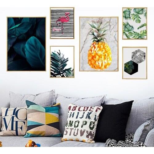 Nordic Green Leaf Flamingo Pineapple Canvas Painting Wall Art Prints Poster Wall Pictures For Home Room Decor (No Frame)