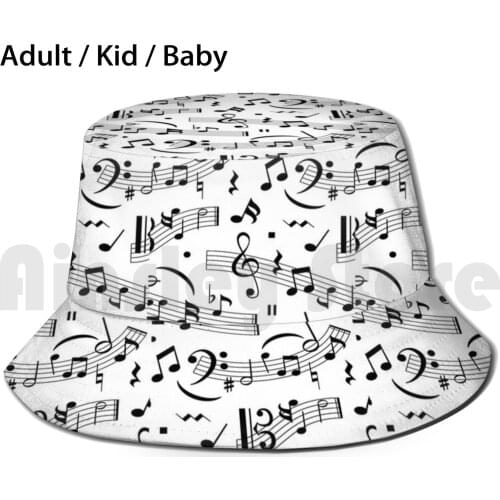 Notes Sun Hat Foldable UV Protection Musical Instruments Flute Guitar Keyboard Violin Orchestra Mandolin Drums Trumpet