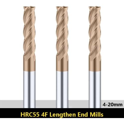 BEYOND Tungsten Steel Lengthened End Mills HRC55 4 Flute Solid Carbide 120 150 200 250 300 Long Milling Tools Router Bit CNC