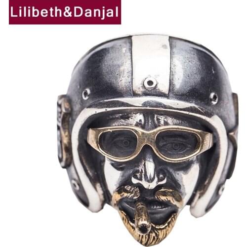 Punk Rock Ring 100% Real 925 sterling silver Jewelry Vintage Old Man Ring Women Gift fashion Jewelry 2018 New Arrival FR43