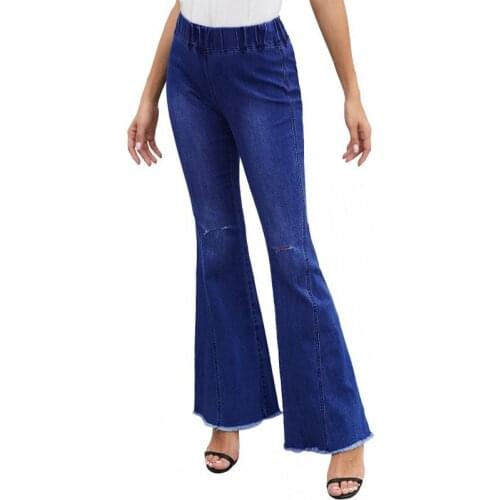 Spring Sexy Ripped Hole Jeans Women High Elasticity Skinny Bell Bottom Jeans Female Streetwear High Waisted Wide Leg Trousers