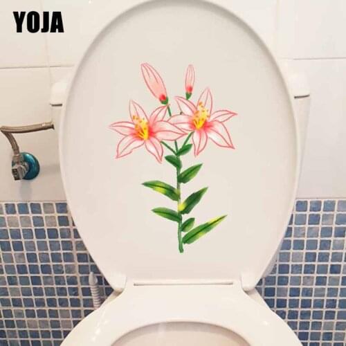 YOJA 15.8*23CM Cartoon Pink Lily Toilet Sticker Bathroom Decor Creative Home Wall Decal T1-0855