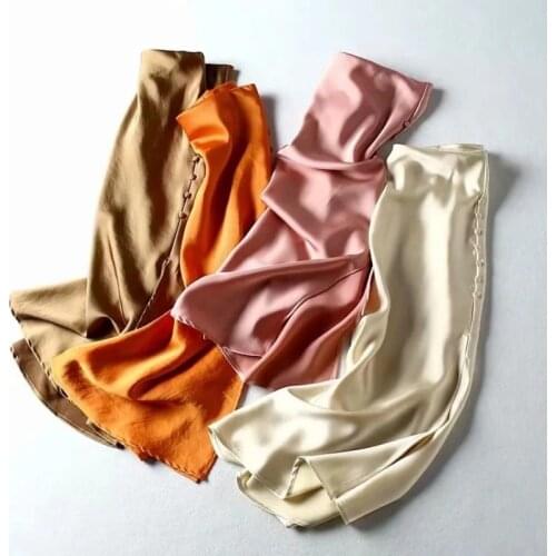 BeeHouse slim French button slit satin solid color pink high waist saia longa feminina faldas aesthetic midi skirt All-match