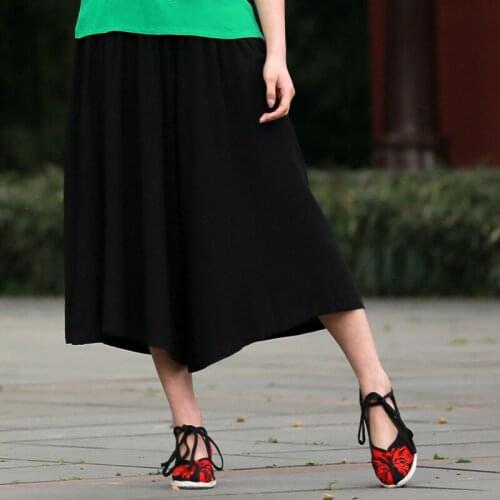 2020 womens cotton linen casual capris pants culottes,plus size loose wide leg Pants & Capris,Loose Slim Flare Trousers M-4XL