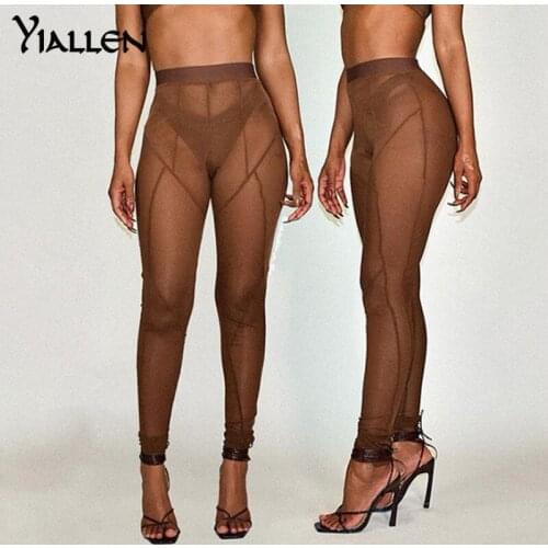 Yiallen See-Through Pants Woman 2021Sexy Sexy High Waist Patchwork See-Through Leggings Body Shaping Striped Demon Style Legging