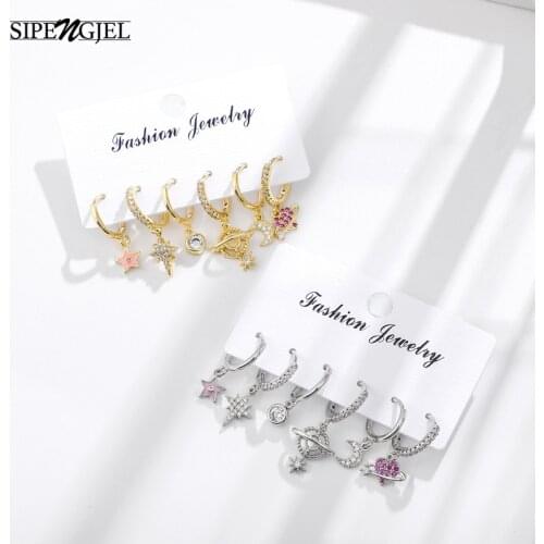 SIPENGJEL Cute Love Heart Hoop Earrings Sets Geometric Star Dangle Earrings For Women Summer Multiple Pairs Jewelry 2021