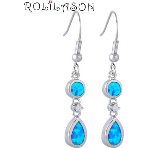 Fashion Jewelry Earrings Blue fire Opal Stone sterling Silver Filled brincos de festa Dangle Drop Earring OE576