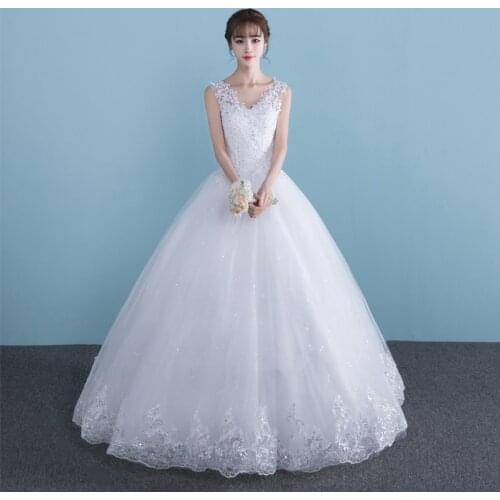 Luxury Wedding Dresses New Brides Marriage V-Collar Womens Sleeveless/Mid-sleeve Lace Up Wedding Dress Ball Gowns Dress